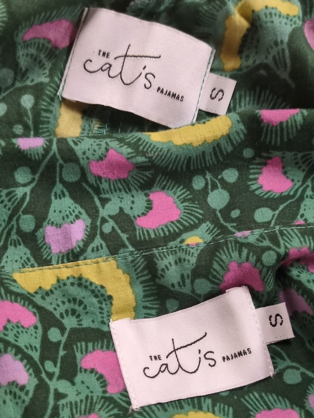 The Cat's Pajamas Green Floral Print 100% Cotton Pajama Set Size Small - Picture 8 of 12